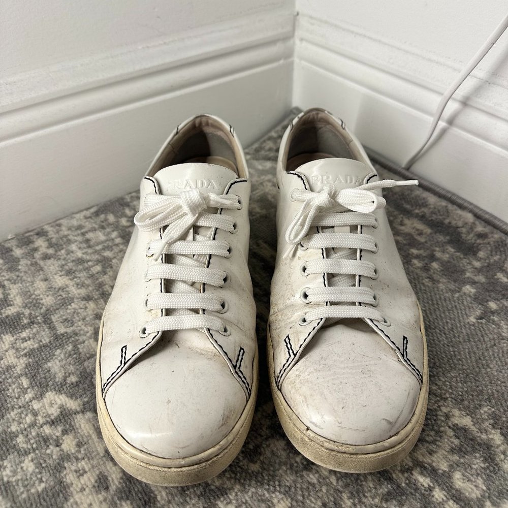 Men's PRADA SPORT White Patent Leather Sneakers size 7